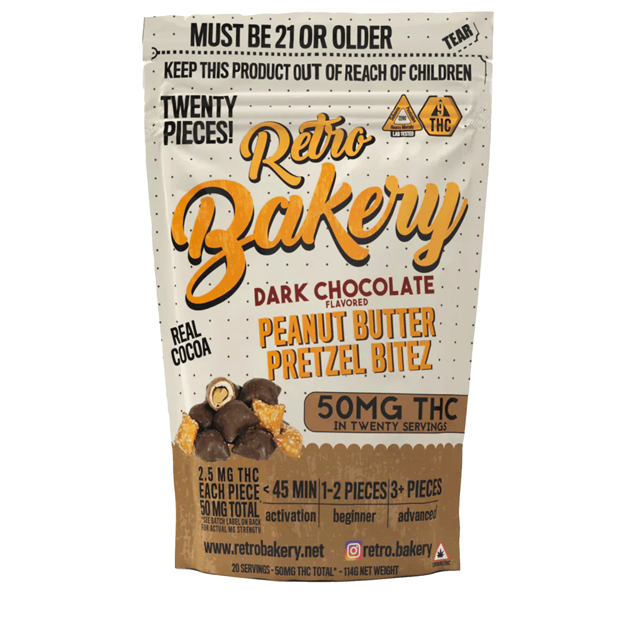 Retro Bakery Dark Chocolate Peanut Butter Pretzel Bites 50mg - Smokeless - Vape THC CBD