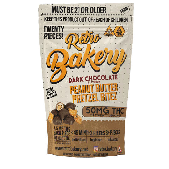 Retro Bakery Dark Chocolate Peanut Butter Pretzel Bites 50mg - Smokeless - Vape THC CBD
