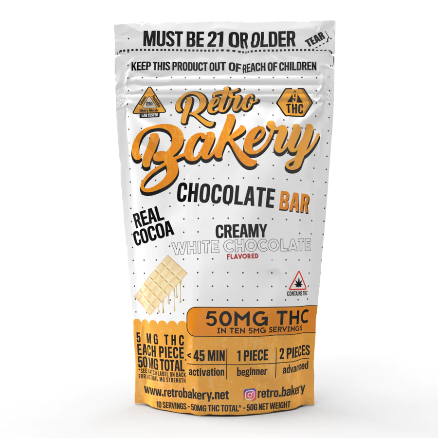 cookie bar vape Retro Bakery THC White Chocolate Bar 50mg – Smokeless